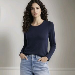 Eileen Fisher Long-Sleeve Tee Navy Blue Jersey Knit Minimalist Women's Sz Large